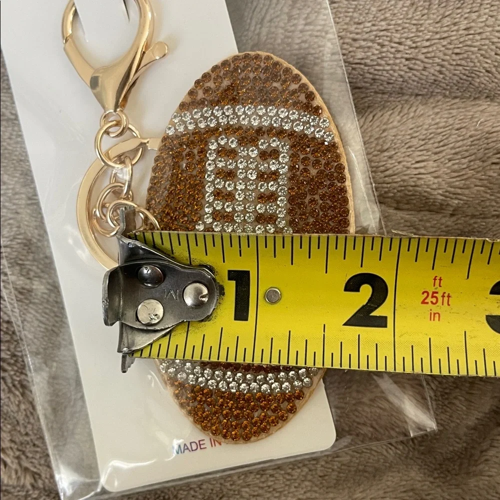 Football rhinestone brown and silver Sparkle Key Holder keychain NWT